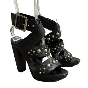 VERA Wang Lavender Label Black Leather Heel Sandals with Studs